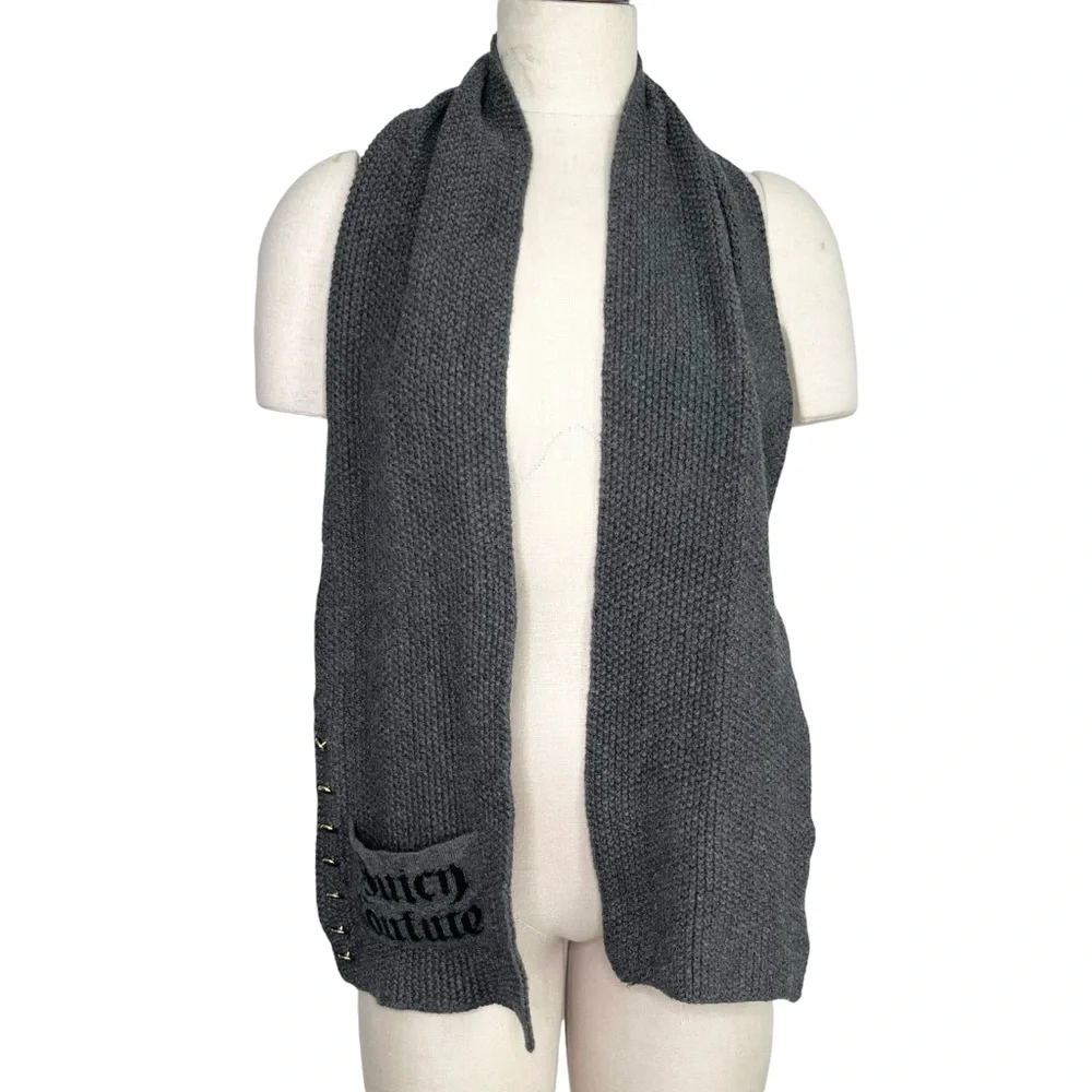 Juicy Couture Knit‎ Scarf Gray Logo Patch Y2K Retro
